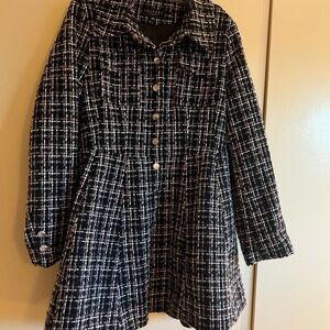 Black and Pink Tweed Swing Coat